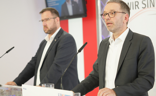 FPÖ-Generalsekretär Christian Hafenecker (l.) und -Bundesparteiobmann Herbert Kickl.